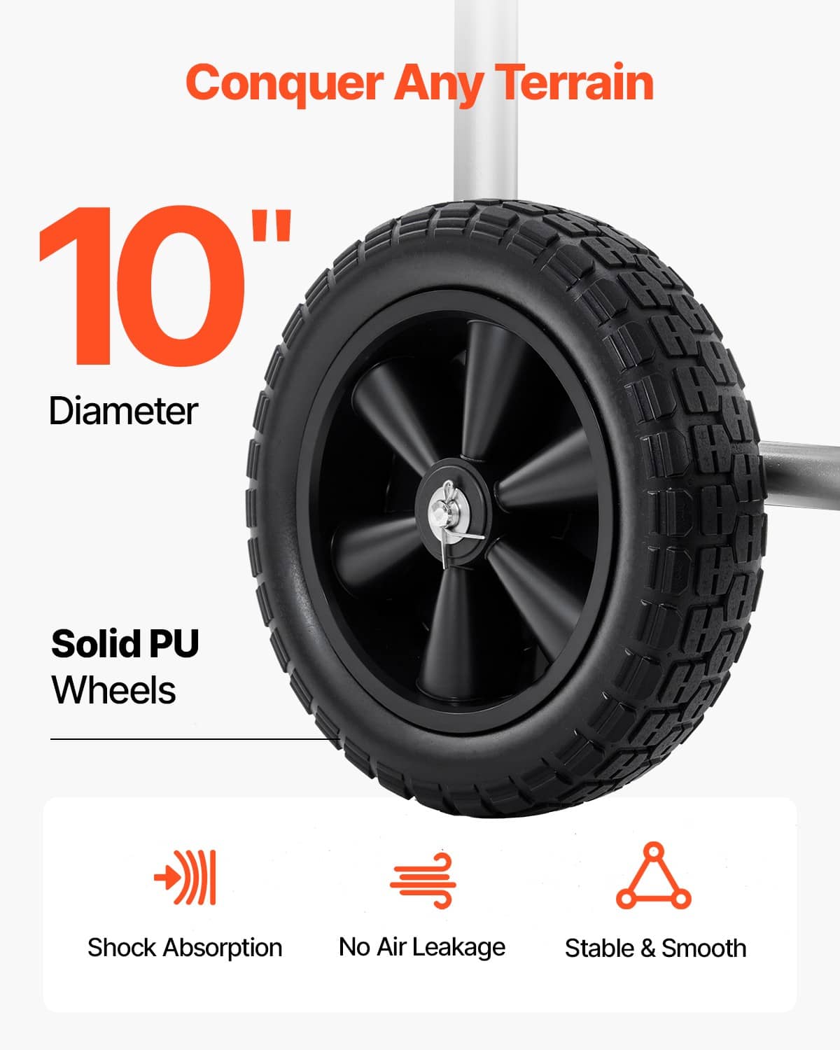 Four rugged PU wheels for hose reel cart with shock-absorbing, no-air-leak design