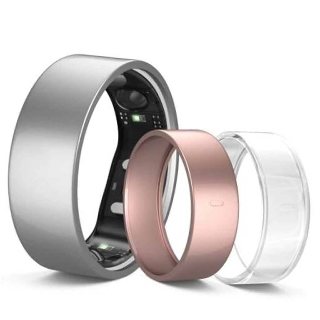 Triple ring covers: silver outer, rose-gold center, clear outer with visible inner fit