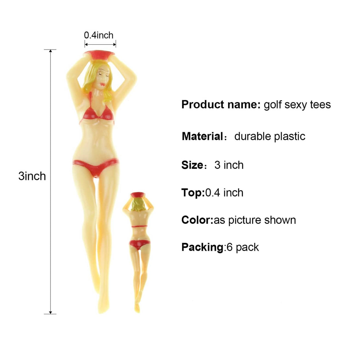 Golf tee diagram: 3 inch plastic bikini figurine topper with red bikini