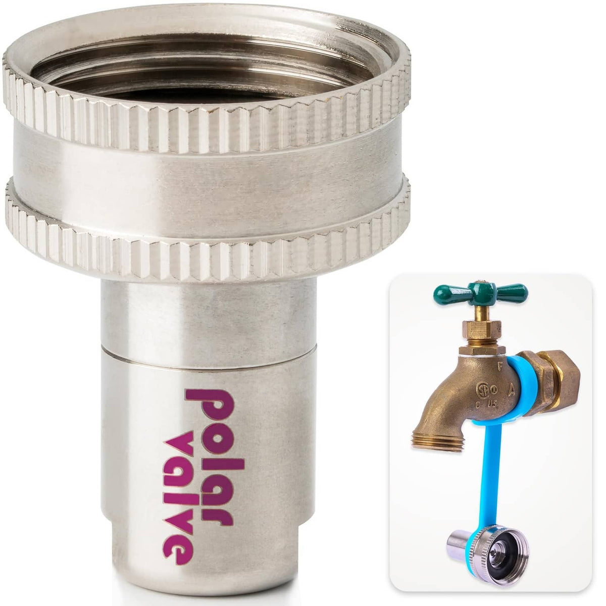 Silver freeze-proof outdoor tap valve device with ribbed connector caps