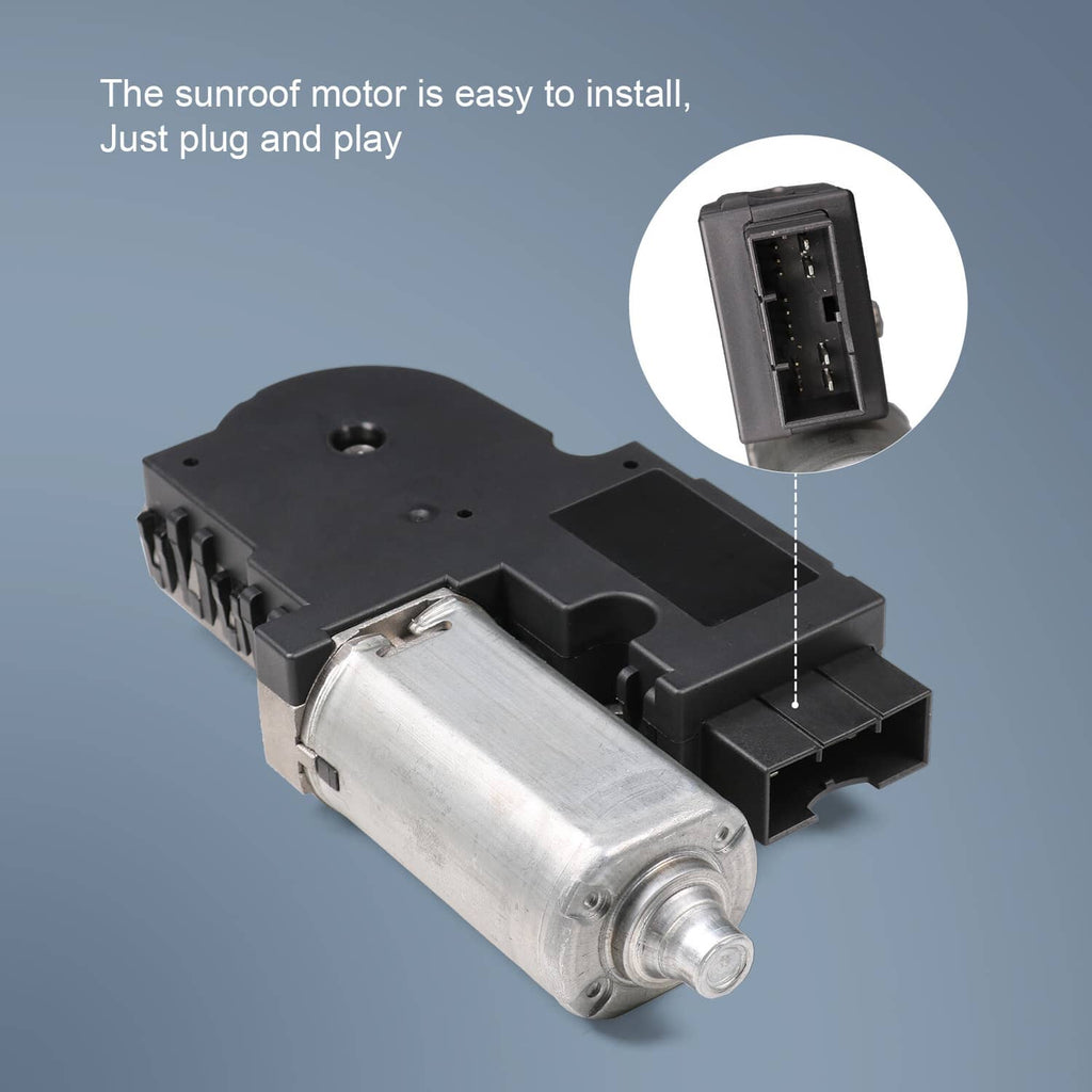 Sunroof motor with black connector block and silver drive cylinder, plug-in style