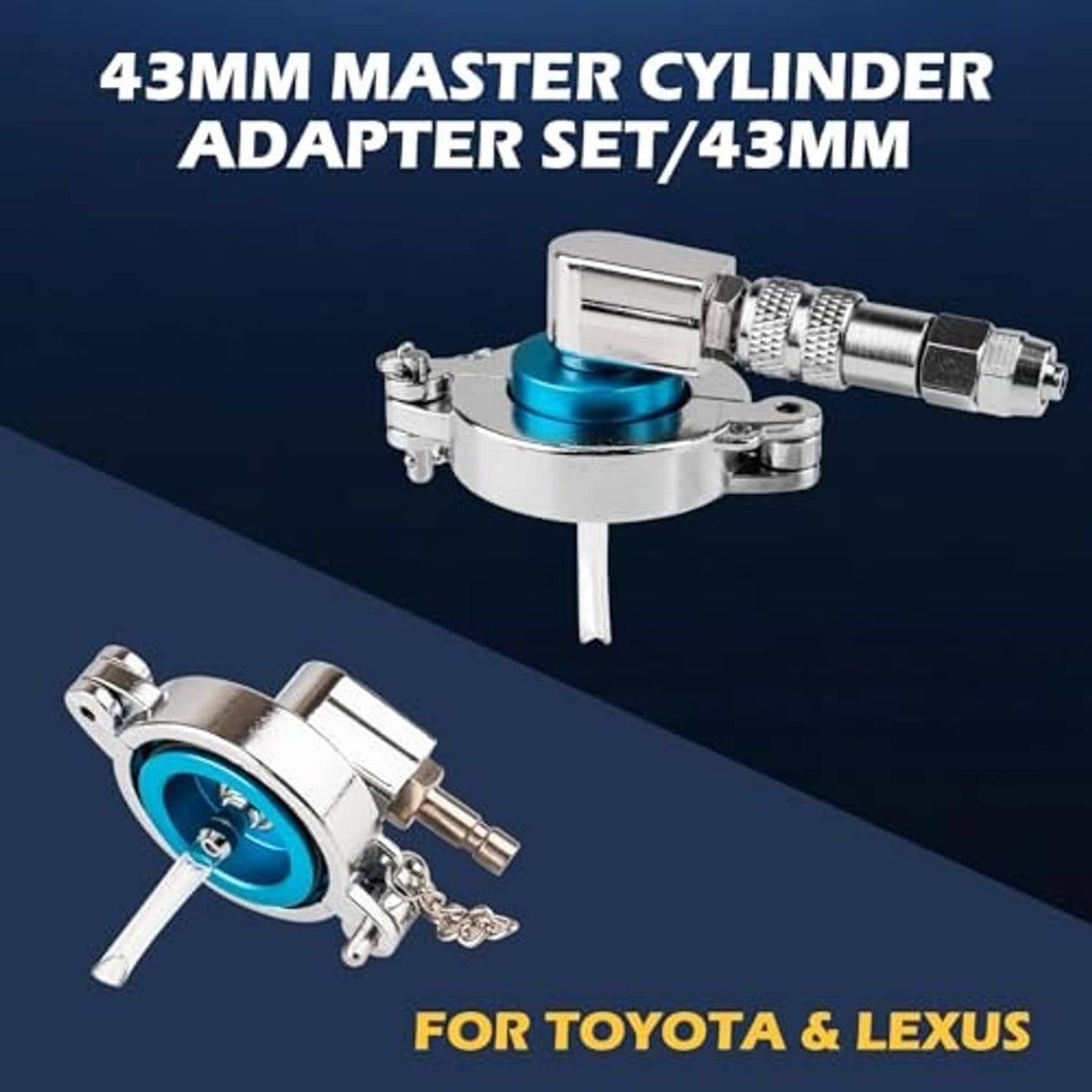 43mm master cylinder adapter set with silver metal parts and blue seal ring