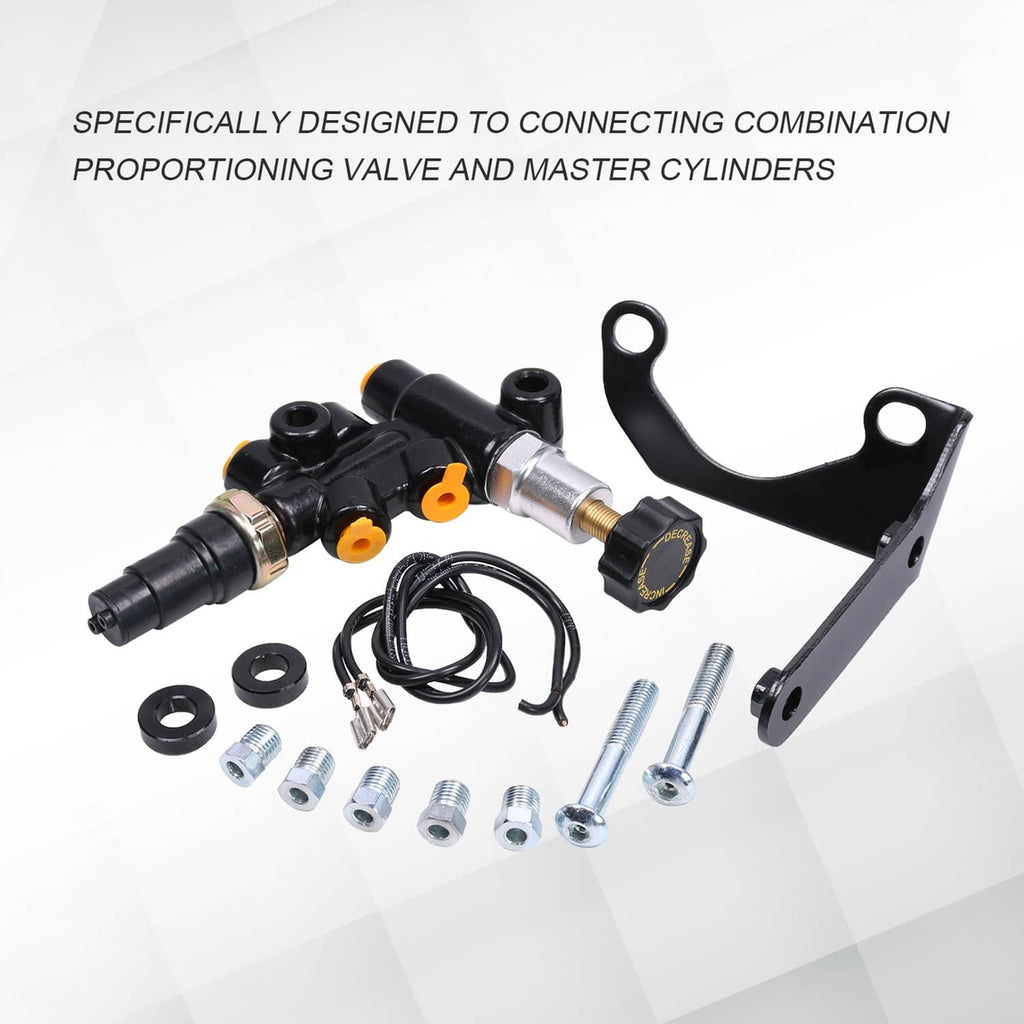 Universal proportioning valve kit with adjustable knob, wiring harness, and mounting hardware