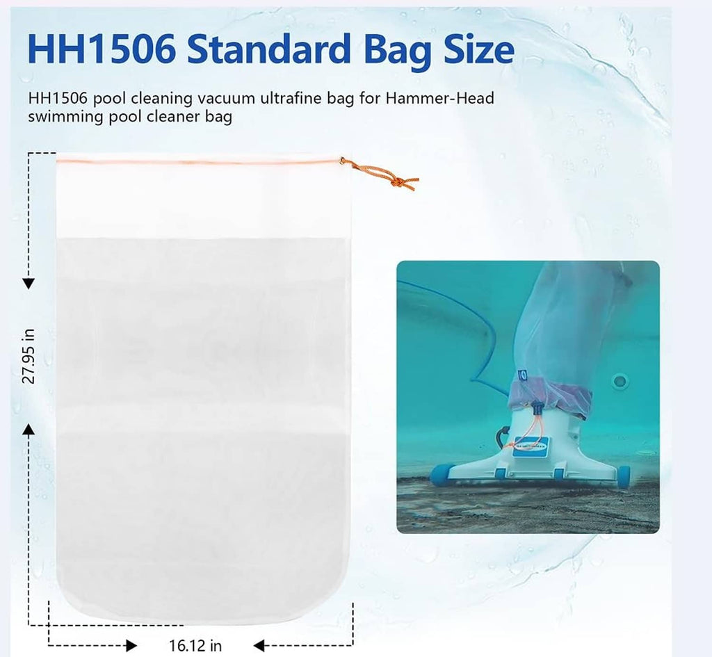 White pool vacuum cleaner bag with top drawstring cord