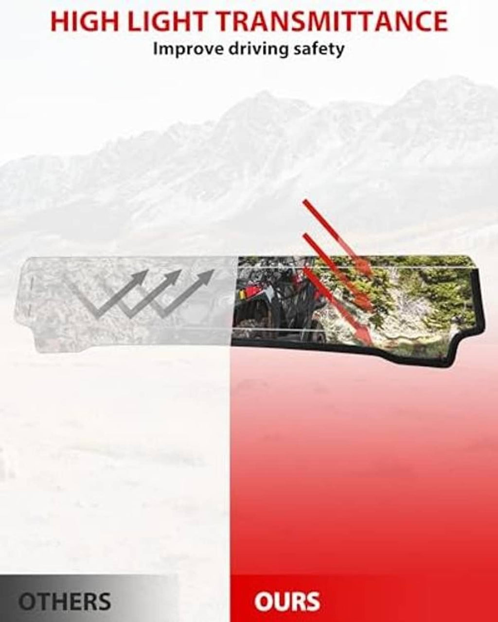 Clear UTV half windshield panel with aerodynamic curved shape