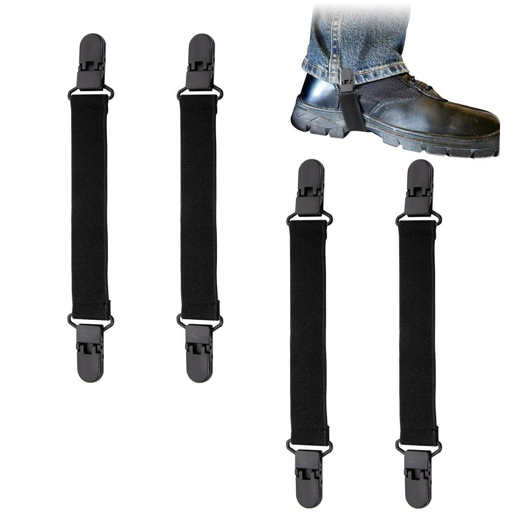 Set of four black elastic boot straps with adjustable buckles and clip ends