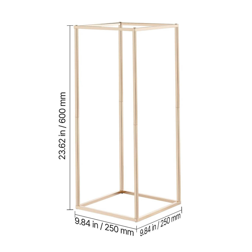 Gold rectangular flower stand frame with square base; 23.62 in tall