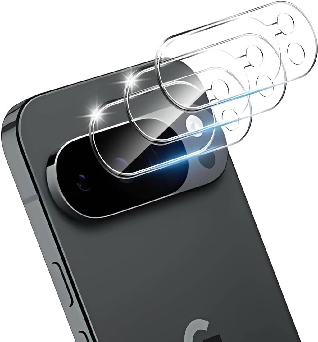 Clear tempered glass camera lens protector covering the phone rear camera lenses
