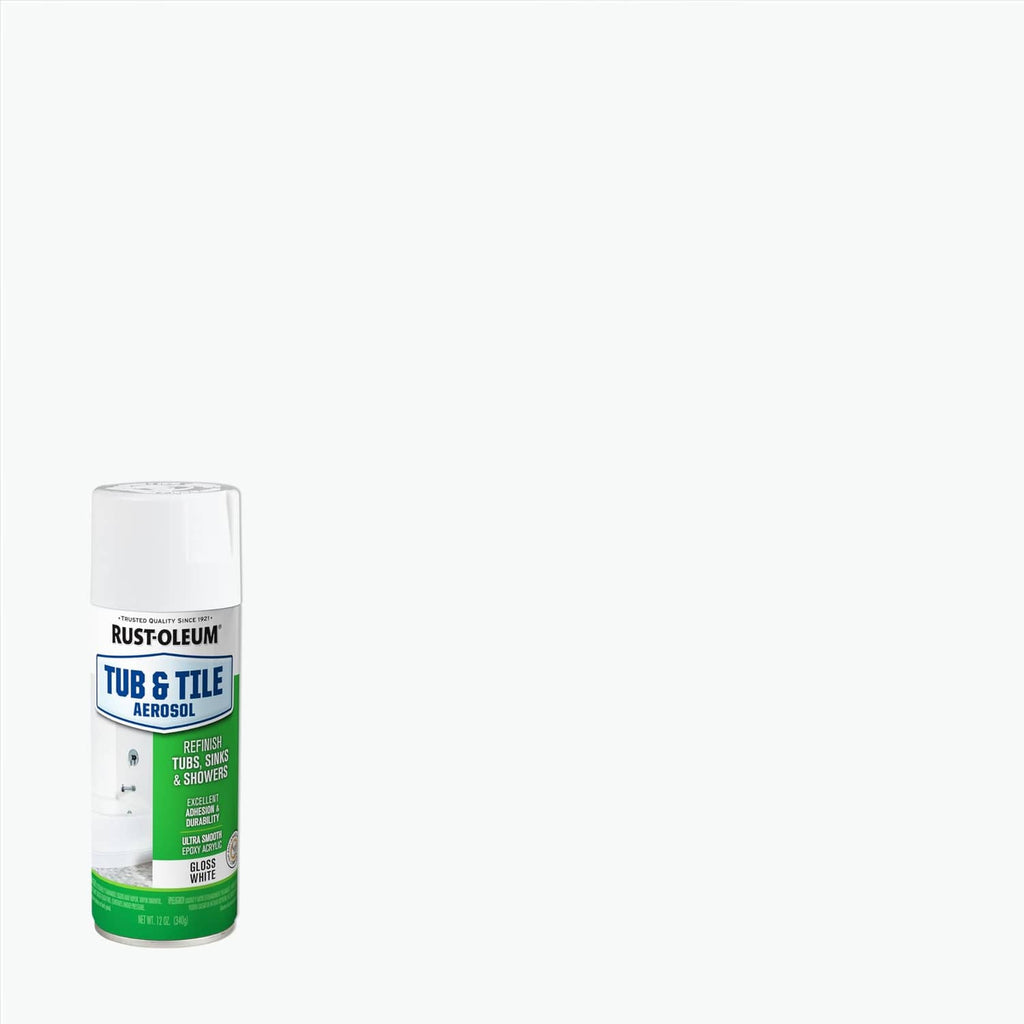 Rust-oleum Tub & Tile aerosol spray paint can, gloss white, isolated on white