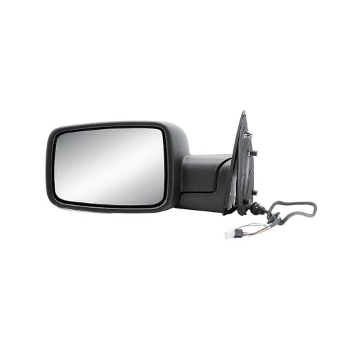 Driver-side door mirror rear view with mounting bracket and attached wiring
