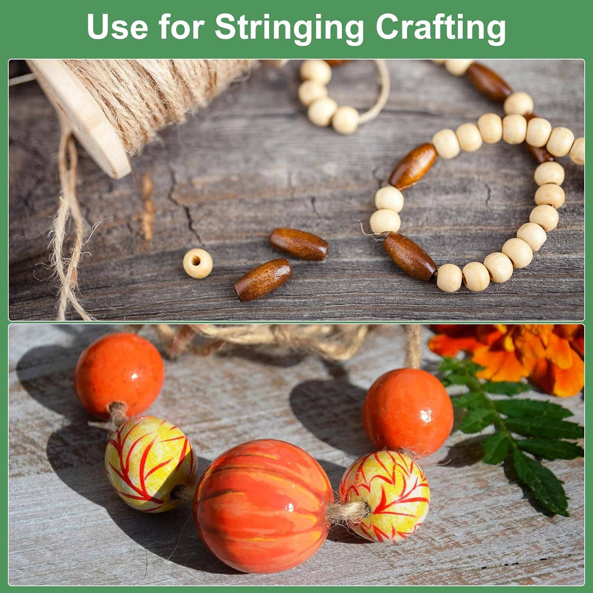 Natural wood spacer beads, round unfinished light-brown beads with large center holes