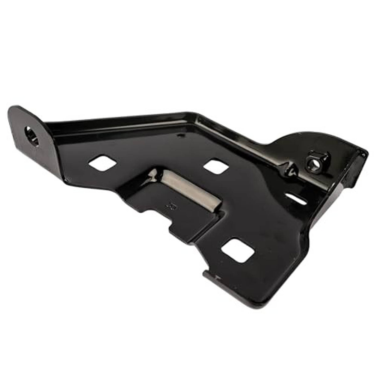 Single front bumper bracket in black metal with square holes and mounting hardware point.