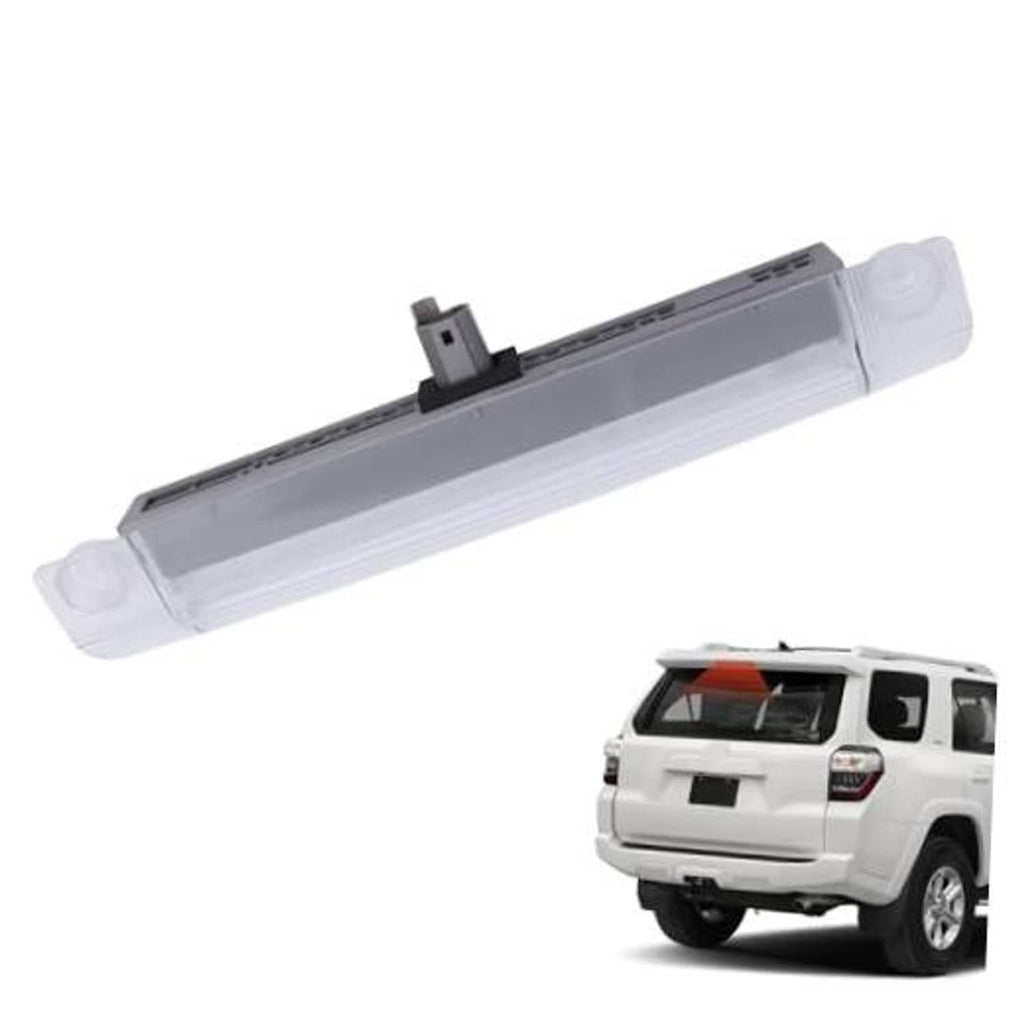 Center high mount third brake light with clear housing and gray lens, rectangular bar