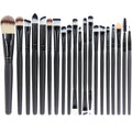 20 makeup brushes set with black handles and mixed bristle tips, plus one spoolie