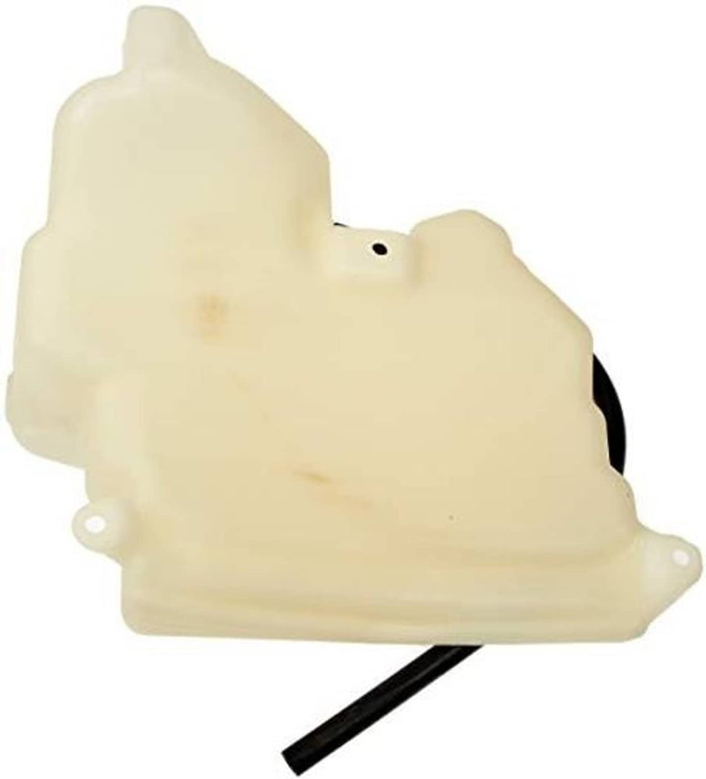 Cream non-pressurized coolant reservoir tank with cap and mounting holes