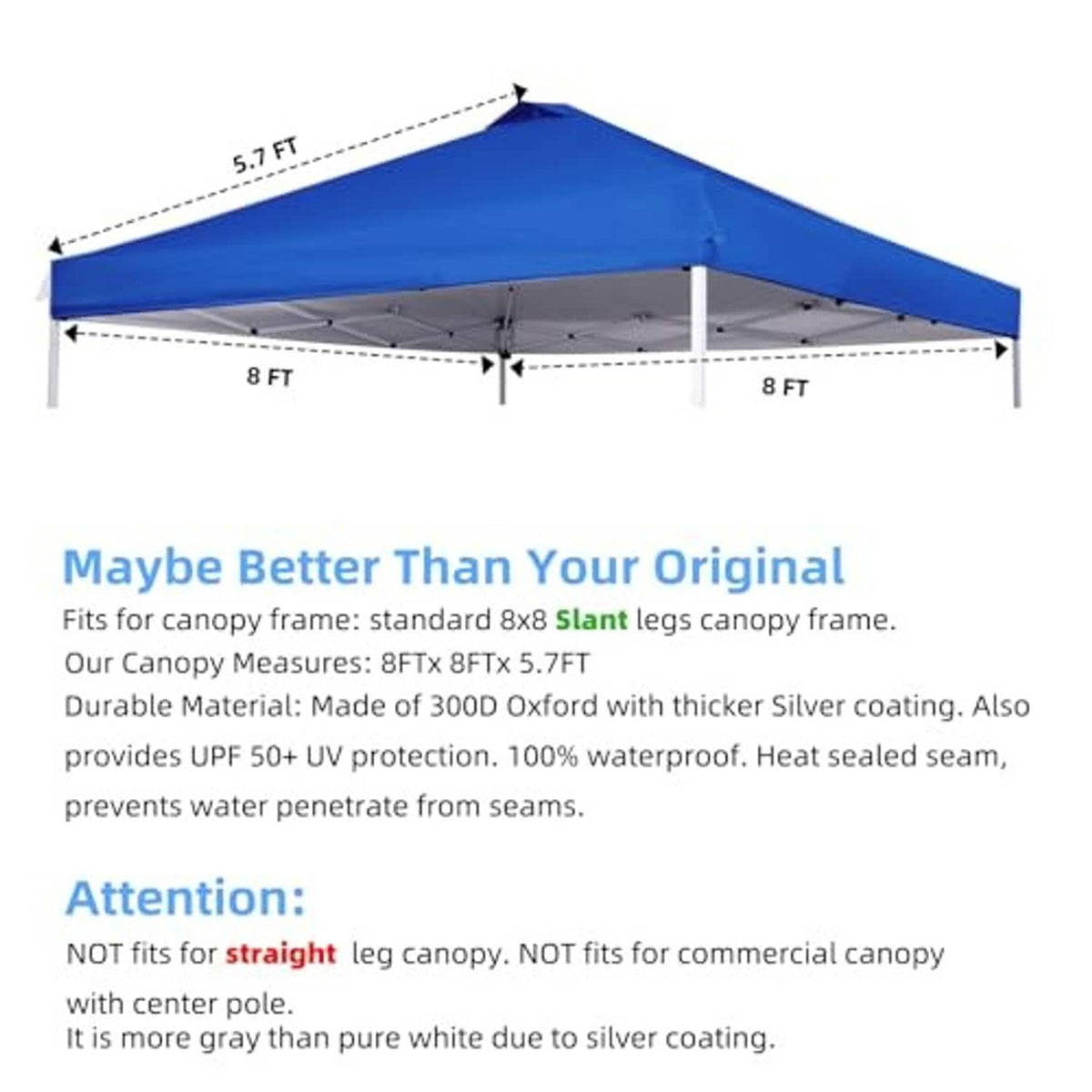 Royal blue 8x8 ft replacement canopy top with side valance and supported frame poles