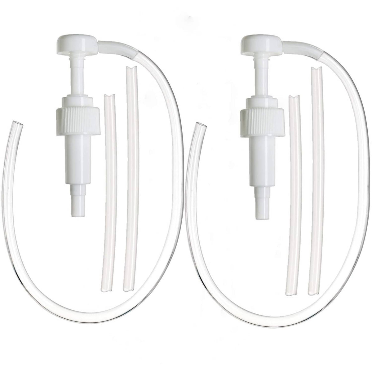 White fluid transfer pump with two long intake tubes and hand pump valve