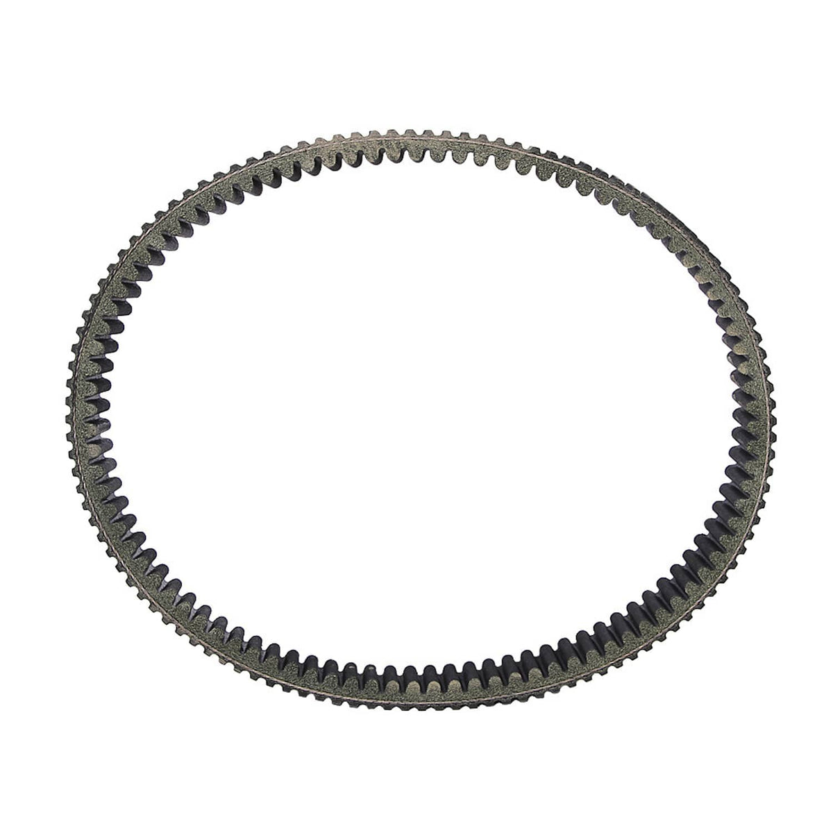 Black drive belt loop with gray traction strip and serrated tooth pattern
