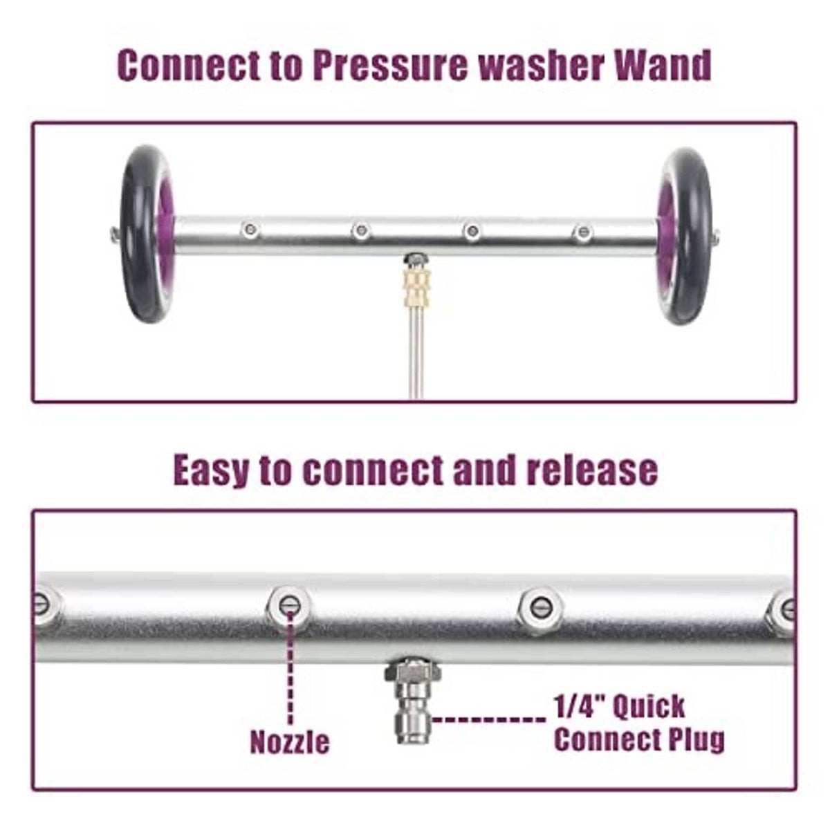 Undercarriage cleaner extension wand showing quick-connect nozzle plug connection