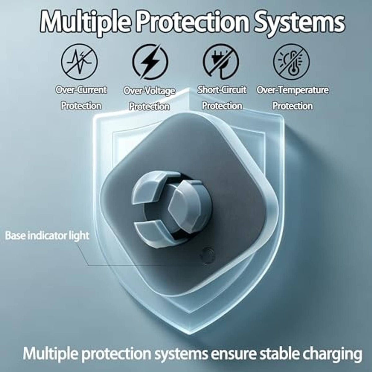 Ring charging dock base with glowing indicator light and protective housing