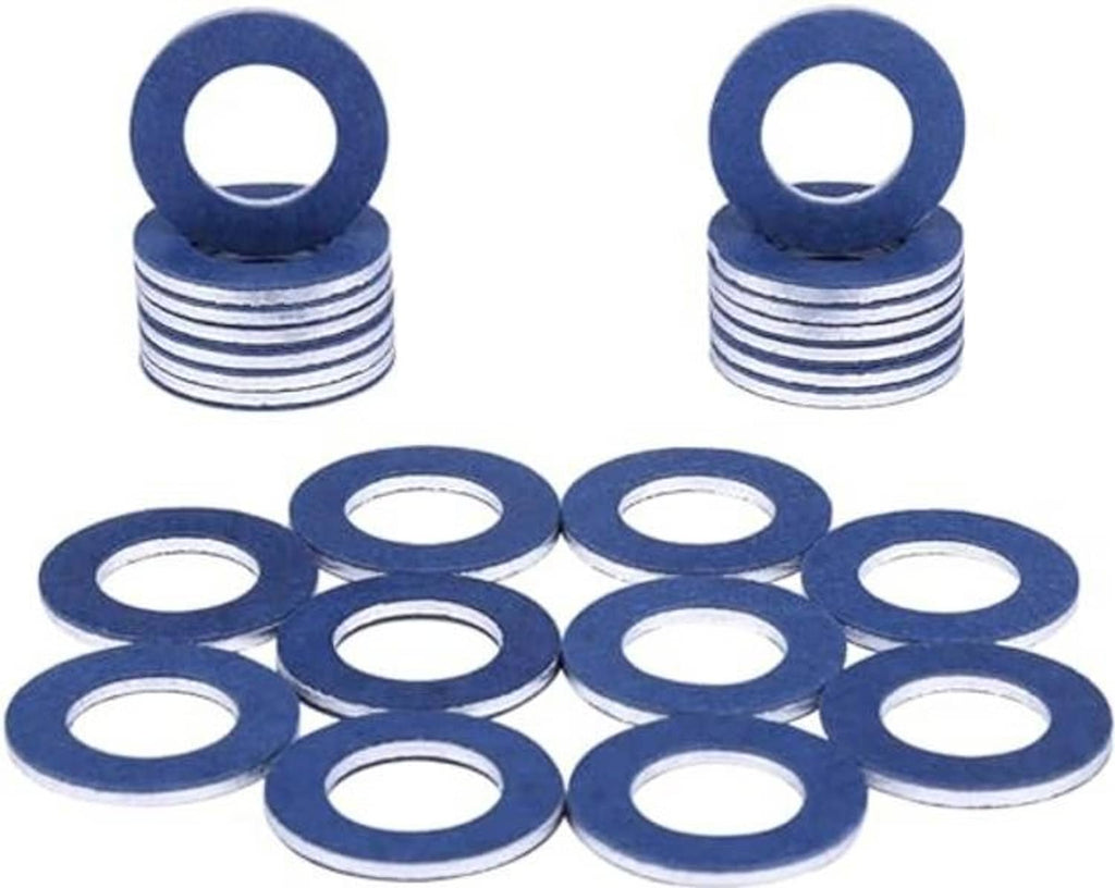 Oil drain plug gasket set: blue washers with metal core, multiple pieces