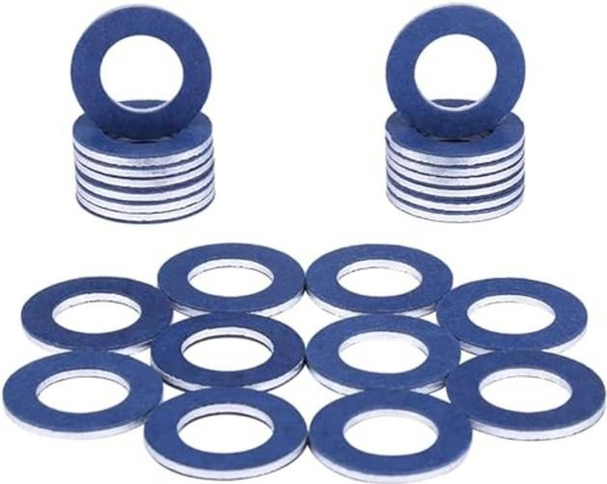 Oil drain plug gasket set: blue washers with metal core, multiple pieces