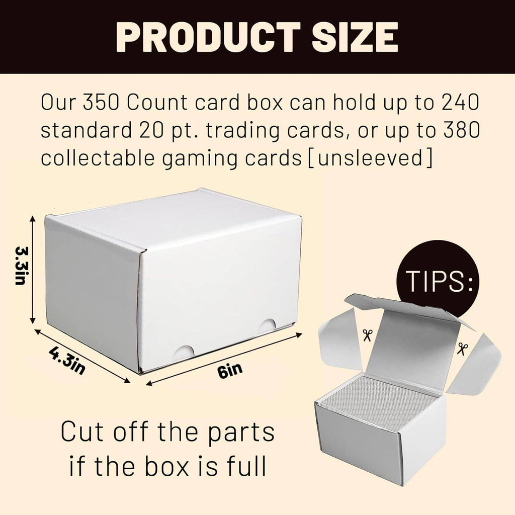 White cardboard card storage box with size and cut-out parts diagram