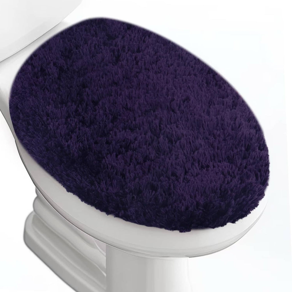 Dark purple microfiber elongated toilet seat cover with plush oval lid