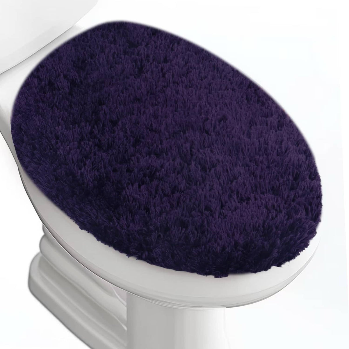 Dark purple microfiber elongated toilet seat cover with plush oval lid