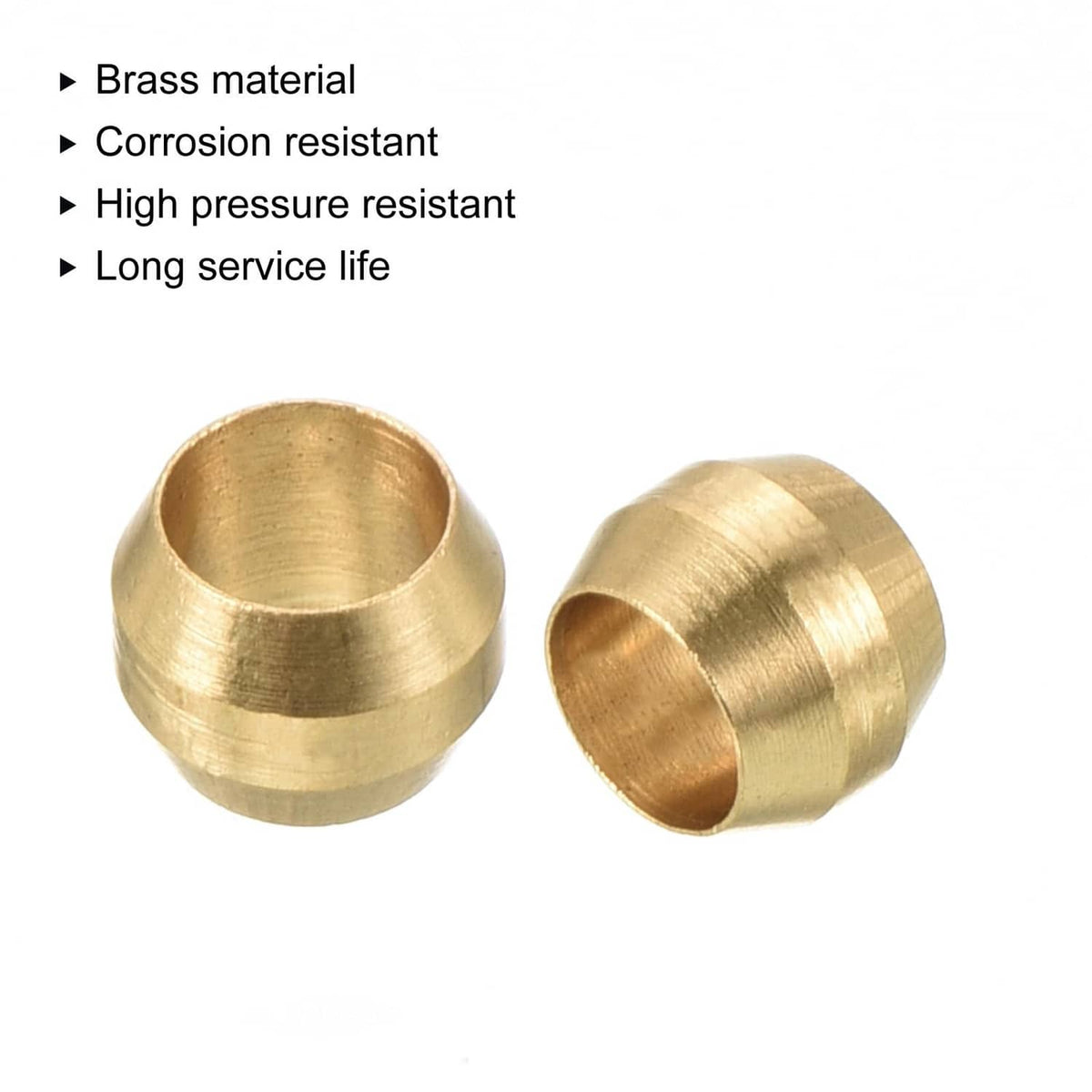 Two 4mm gold-tone brass compression sleeve ferrules with open ends