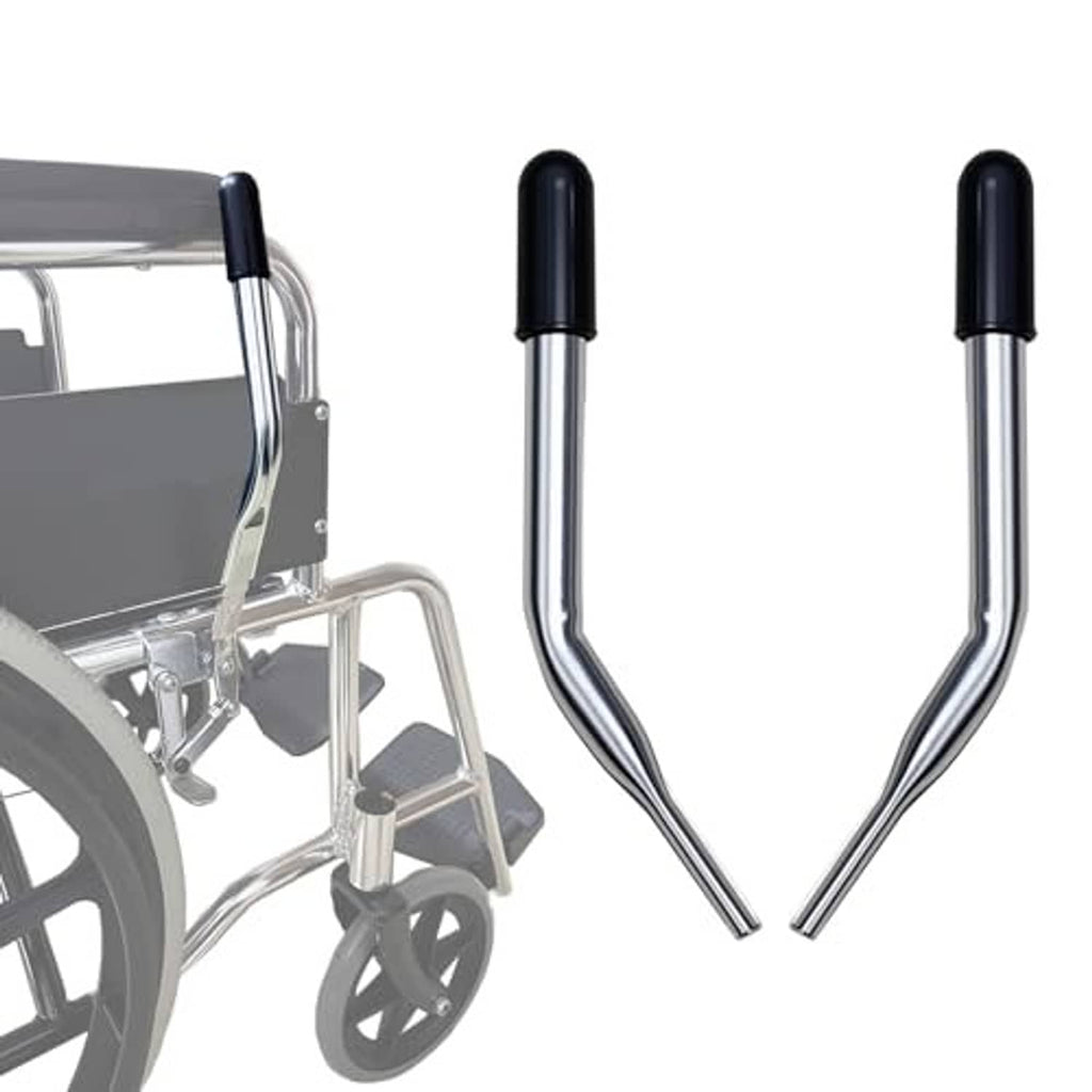Wheelchair brake handle extenders set, chrome U-arms with black rubber grip caps
