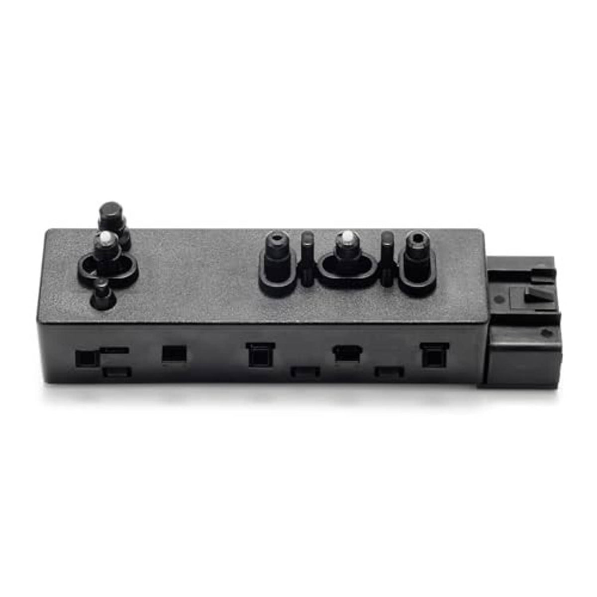 Power seat switch with control buttons on front and multi-pin connector on side