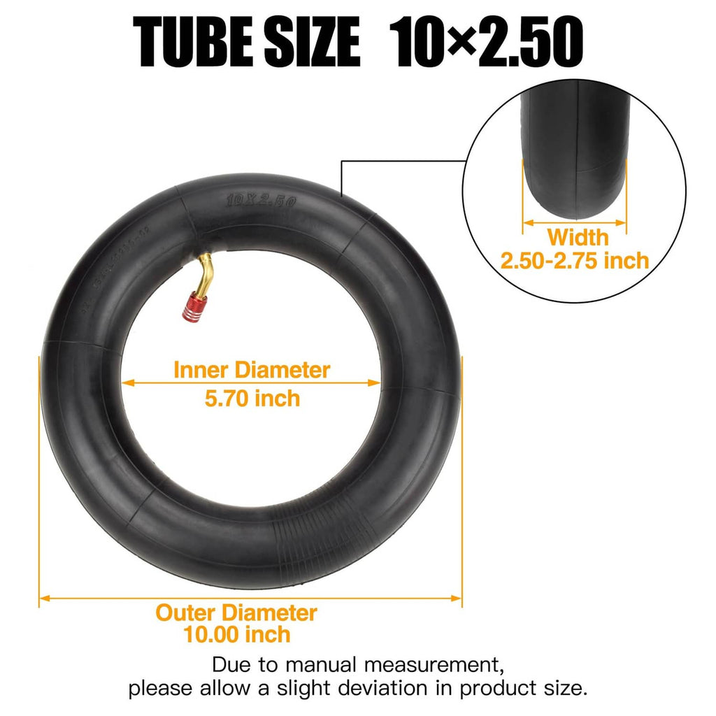 10x2.50 inner tube size diagram: inner 5.70 in, width 2.50–2.75 in