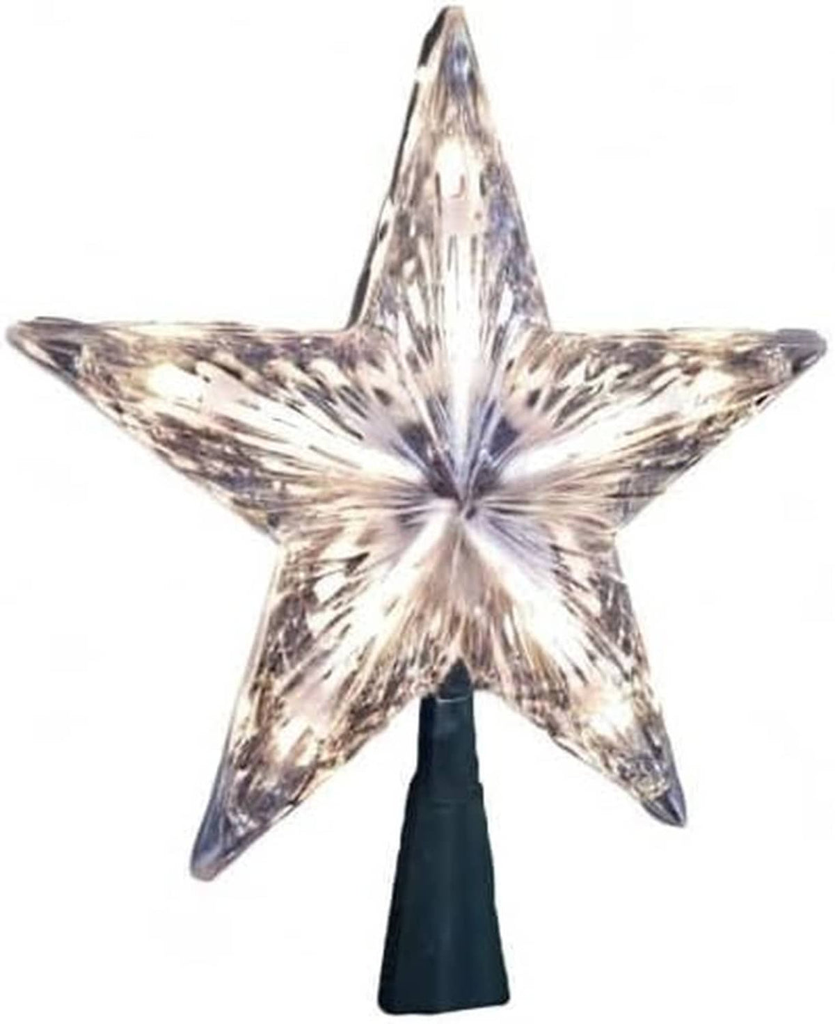 Kurt Adler clear star treetop topper with warm LED lights and dark green base, 10-light set