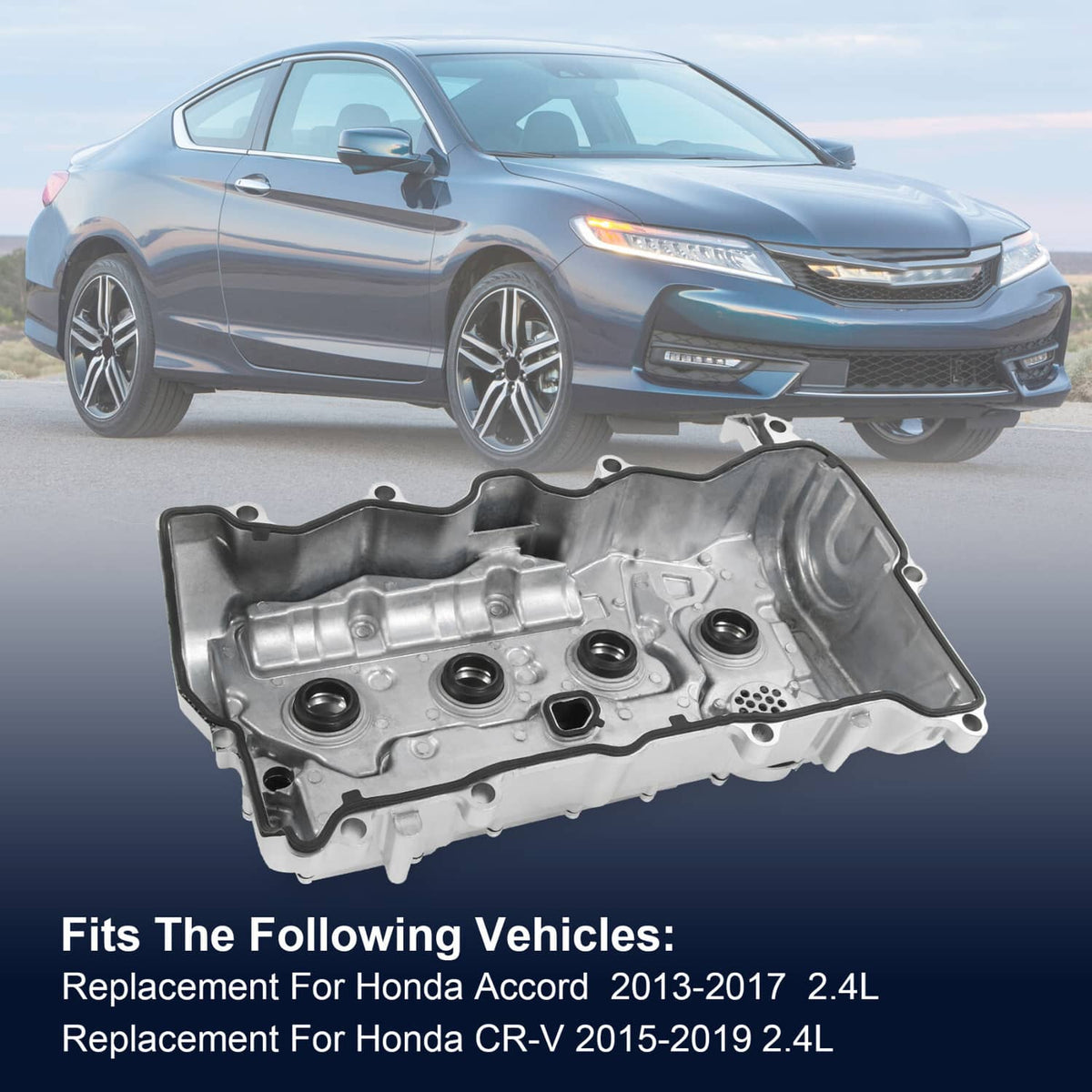 Silver engine valve cover assembly with round ports and recessed gasket surface