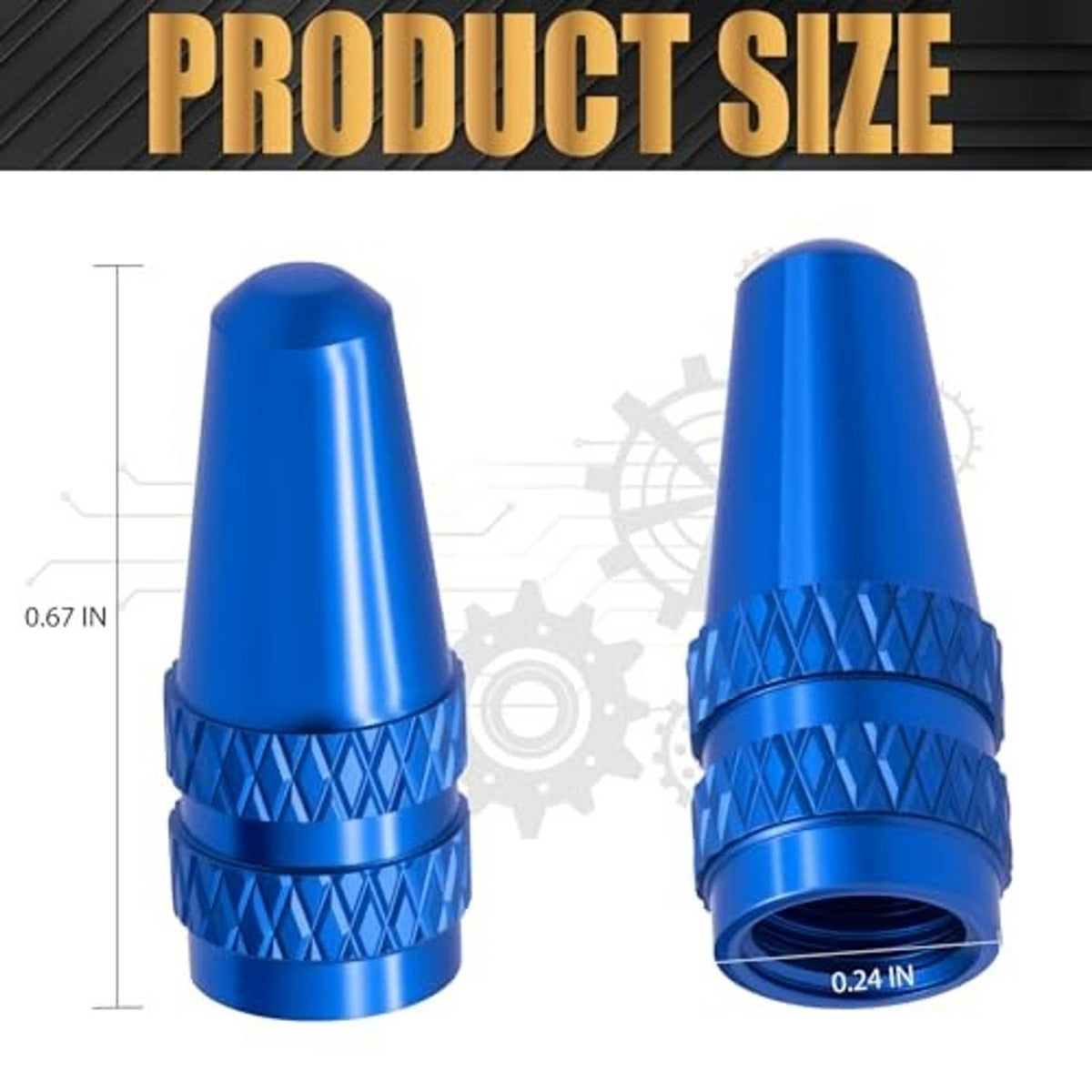 Blue Presta valve caps set, textured grip bands with open inner threads for Presta valves