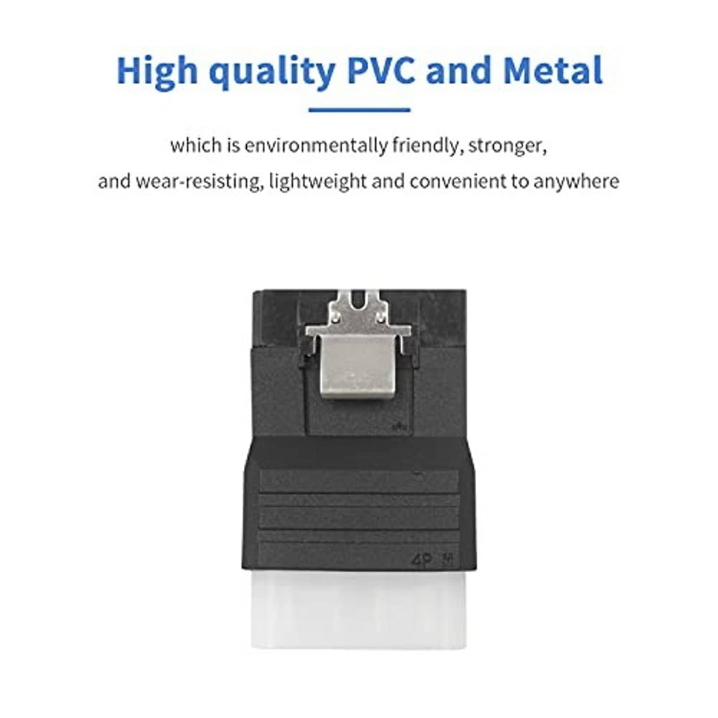 Black Molex-to-SATA power adapter with metal contact and exposed connector pins