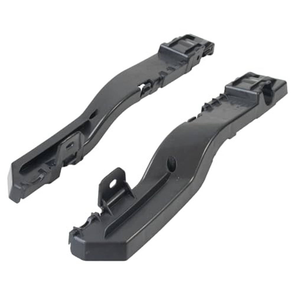 Front bumper bracket pair, black curved plastic arms with snap-fit ends