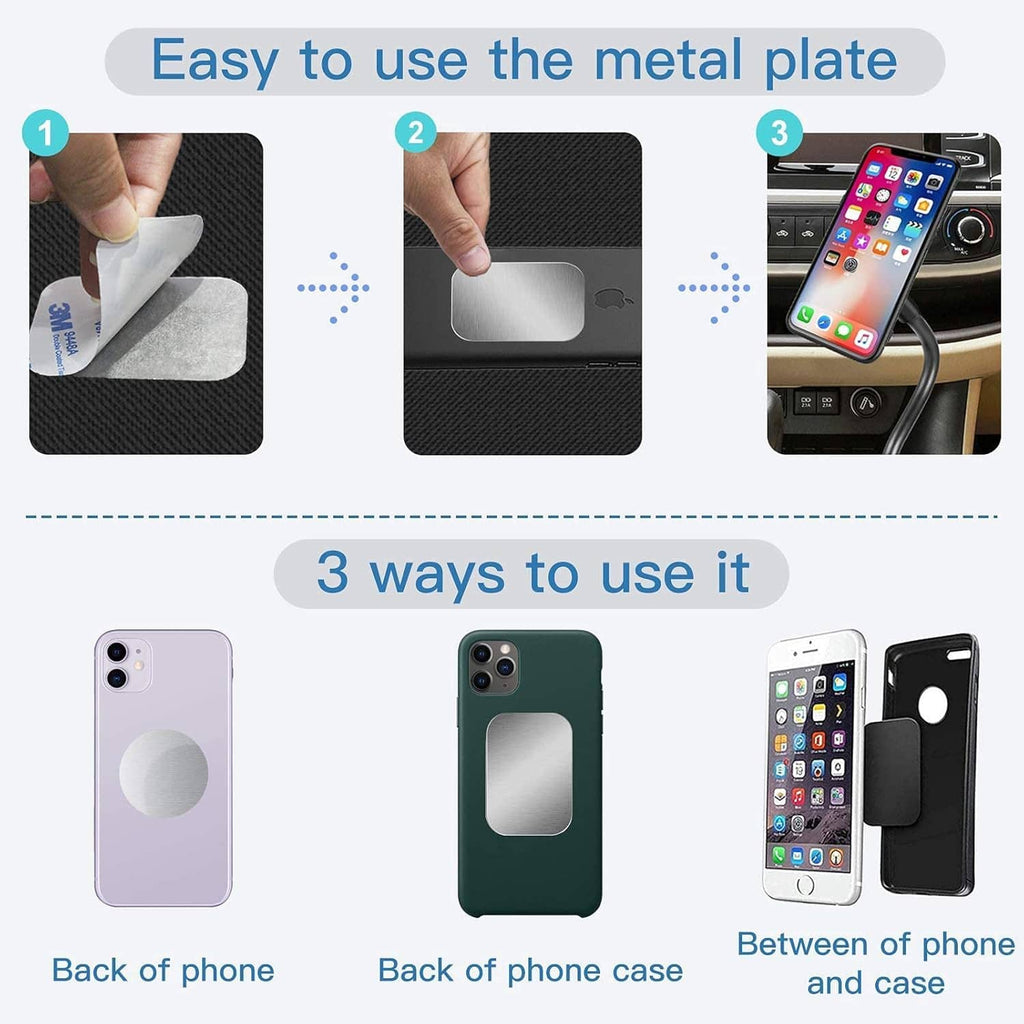 Metal plate mount shown in use behind phone and between phone and case
