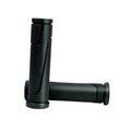 Black soft rubber bicycle handlebar grips with textured anti-slip pattern and end caps