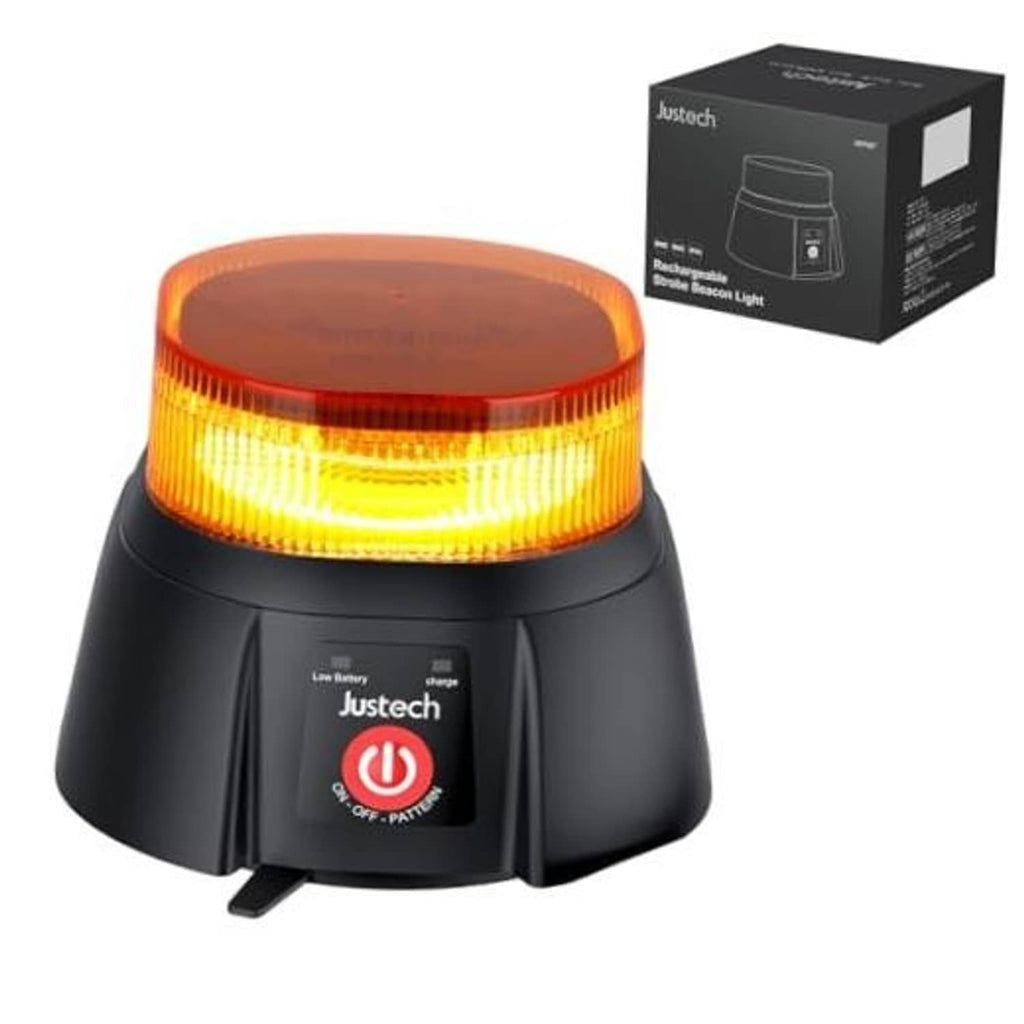 Amber dome beacon light with black base, rechargeable cordless warning strobe