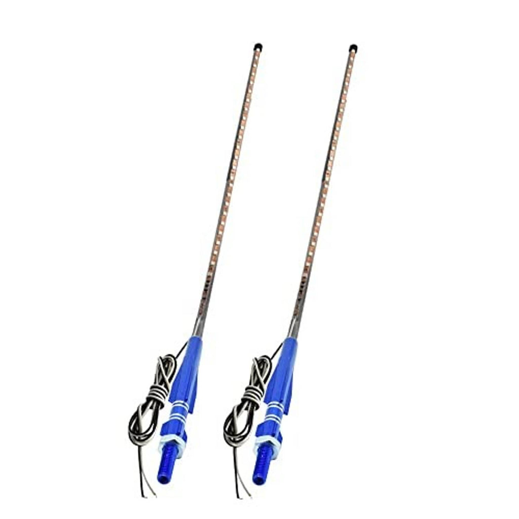 Two blue RGB LED whip antenna lights with clear light strips and attached cable