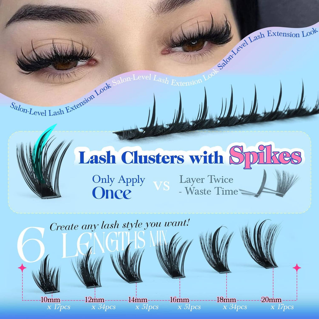 Black spiky lash cluster eyelash extensions on a model eye