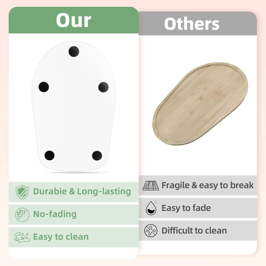 White oval mat with four suction points for durable, long-lasting grip
