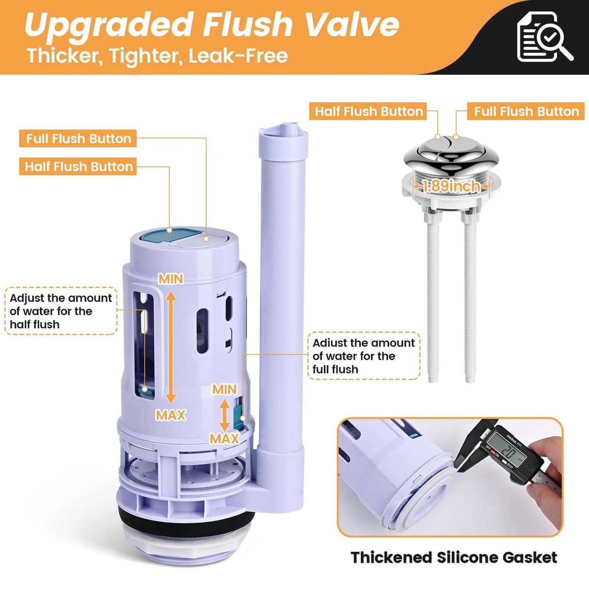 Upgraded dual flush valve replacement kit with thickened silicone gasket