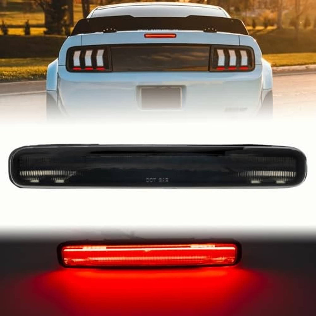 Smoked LED third brake light bar with red illuminated strip, black housing