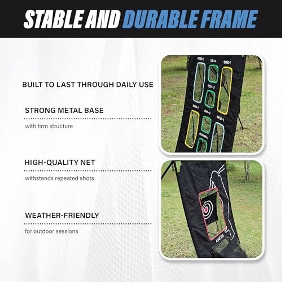 Kineto training target net with black mesh and reinforced metal base