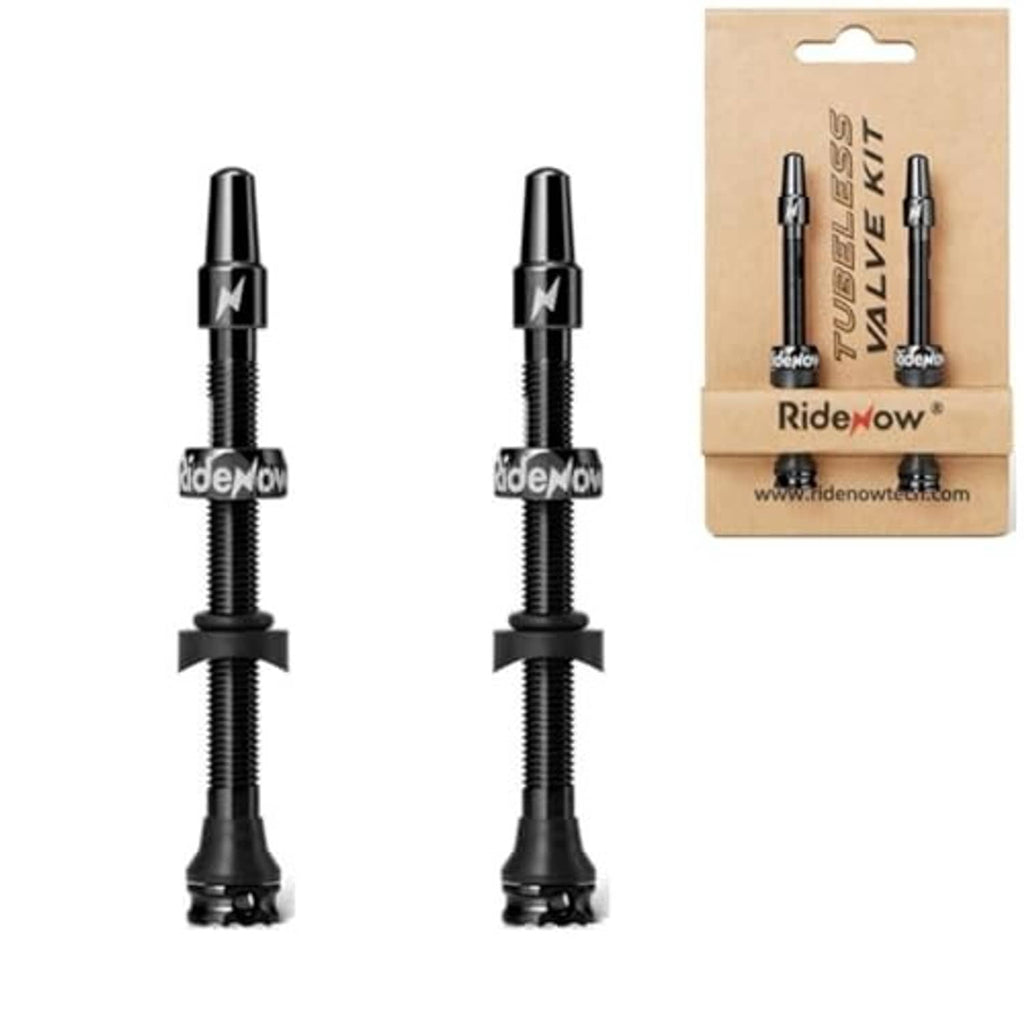 Black Presta tubeless valve stems, two-pack shown front view