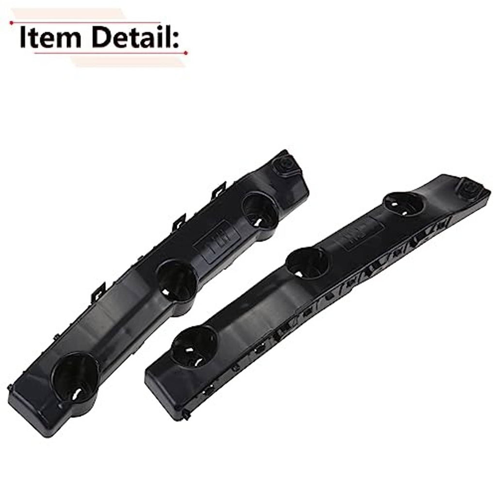 Two black front bumper brackets side view with raised ridges and mounting holes
