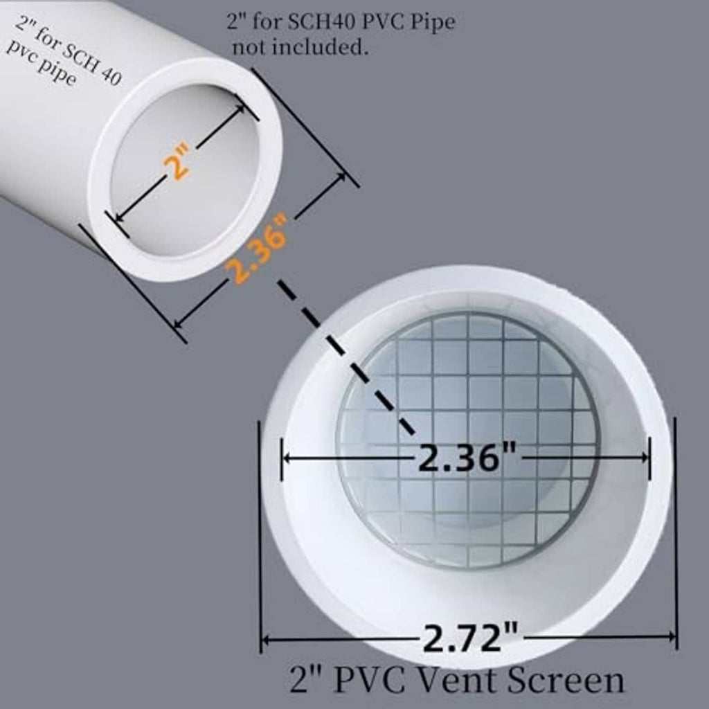 White 2-inch PVC vent screen cap with round stainless mesh insert